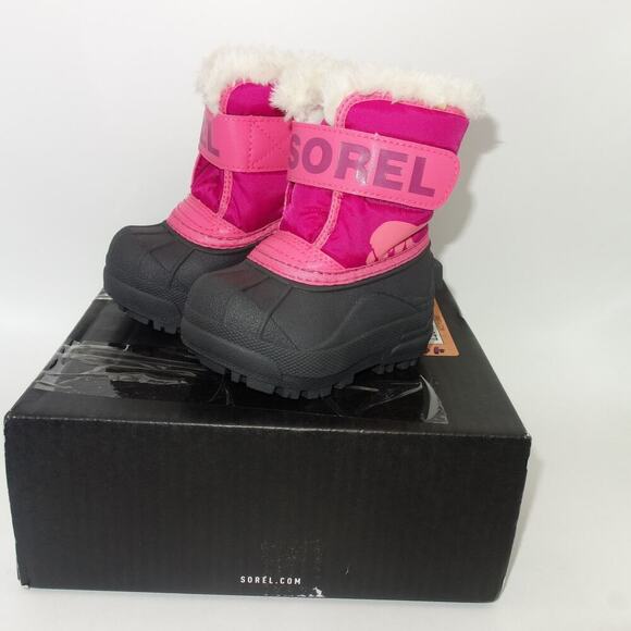 NEW Sorel Snow Commander Winter Boots Pink Black Kids Toddler Size 4 - Picture 1 of 10